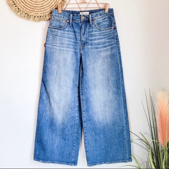 Madewell Wide-Leg Crop Frayed Hem Distressed Medium Wash High Waist Jeans 26 - Picture 2 of 4